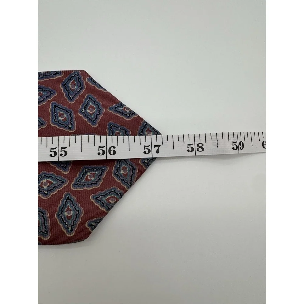 Geoffrey Beene 100% Silk Tie Red Blue Geometric‎ Diamond Pattern Classic Necktie
